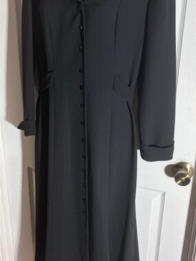Elegant Leslie Fay Black Tuxedo Coat Dress Button-Front Shoulder Pads Size 10